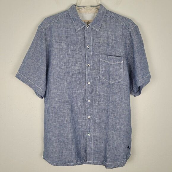 Tommy Bahama Party Breezer Linen Short Sleeve Button Up Shirt Bering Blue Size M - Picture 1 of 12